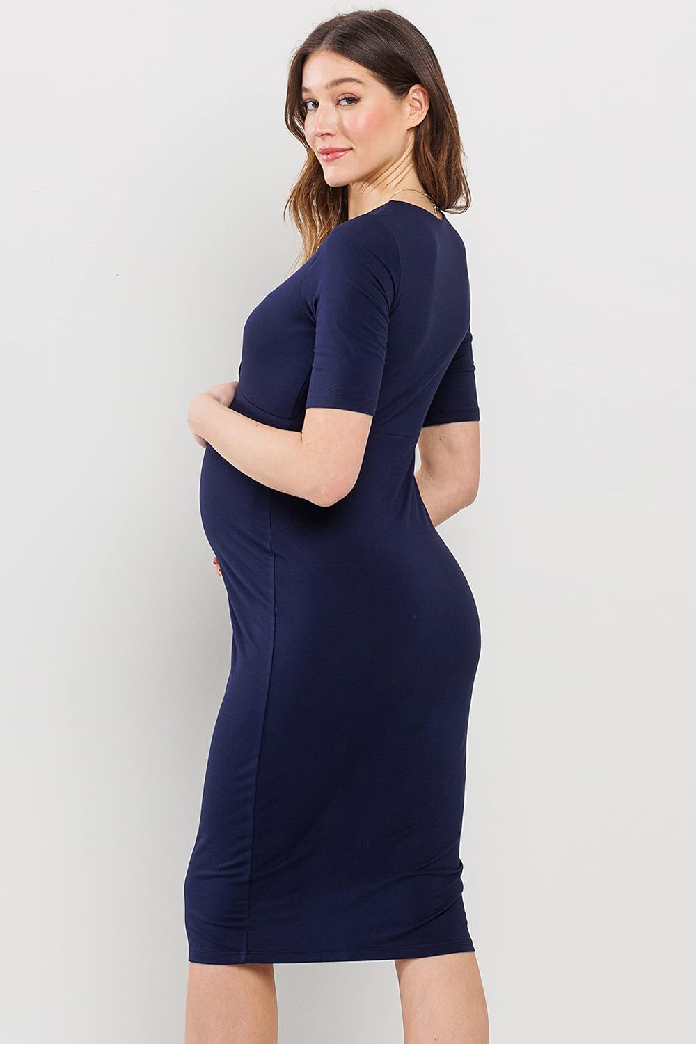 LaClef Women's Short Sleeve V-Neck Wrap Maternity Dress