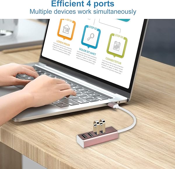 GTMEDIA Hub USB 3 0 a 4 Porte Splitter per trasferimento Dati ad Alta velocit Connettore 4 in 1 USB in Alluminio Oro Rosa da 15 cm per PC Computer Laptop Desktop