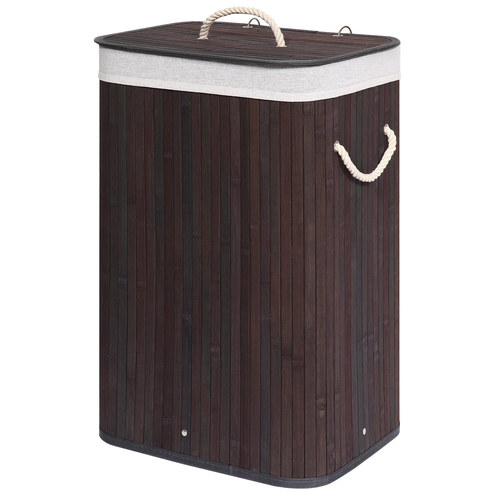 Photo 1 of Used *** Laundry Hamper with Lid by Miss Tanlow, Eco-Friendly Natural Bamboo Woven Laundry Basket, Removable Liner, Large Capacity of 72L, (Brown) Dark Stain