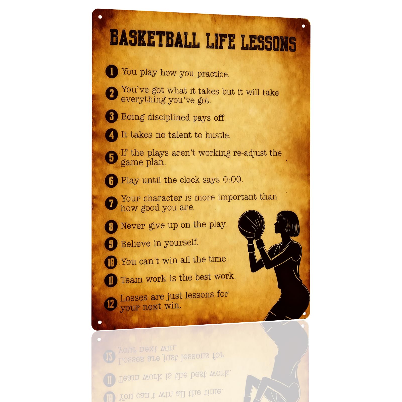 KWQDOZF Basketball Life Lessons Metal Tin Sign - Motivational Sports Wall Art Decor with 12 Inspirational Quotes Bedroom, Or Office Wall Decorations 8x12 Inch