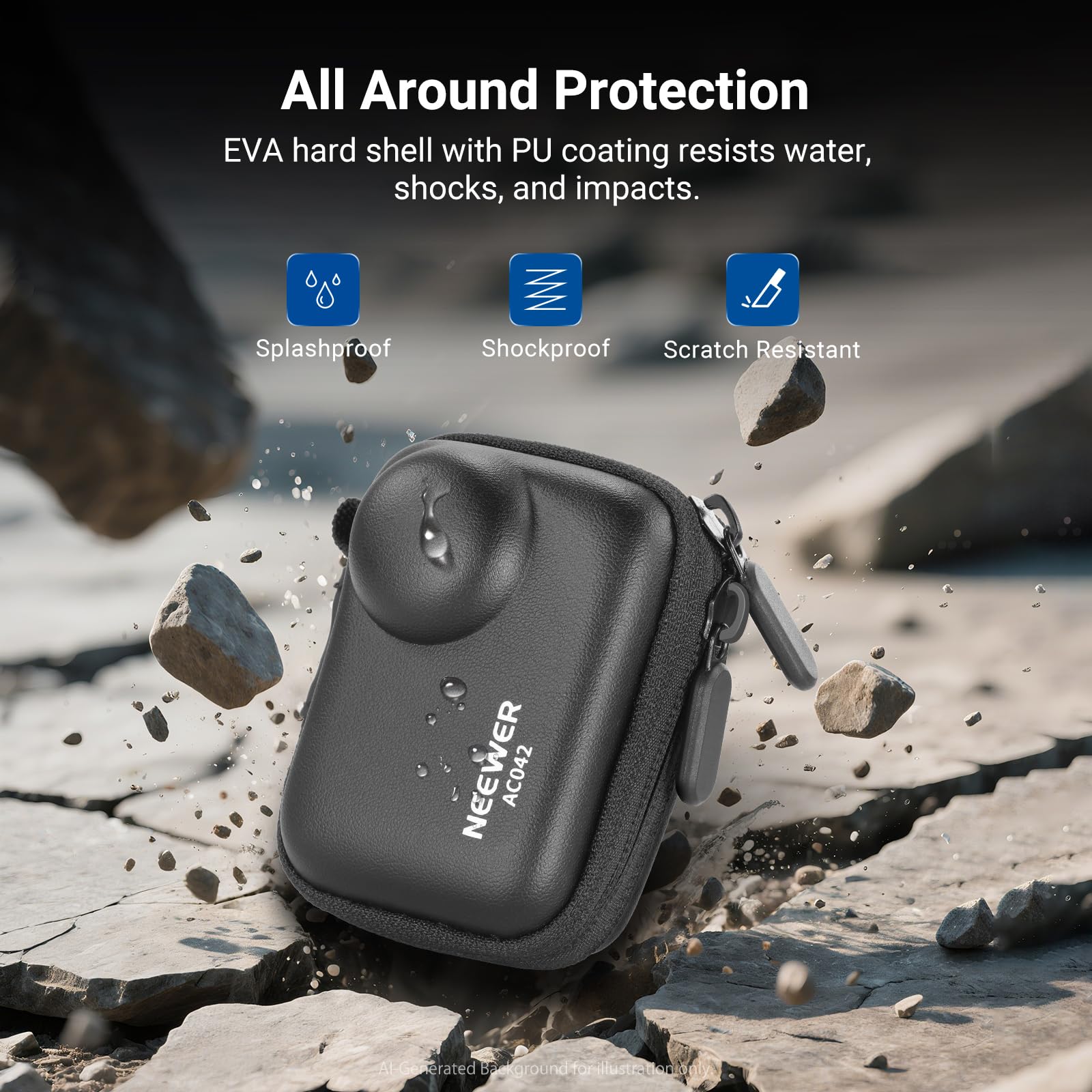 NEEWER AC042 Etui do przechowywania kompatybilne z Insta360 GO Ultra, ochronna przenośna torba podróżna z twardą obudową PU z kieszenią z siatki i karabińczykiem, akcesoria do kamer akcji, AC042