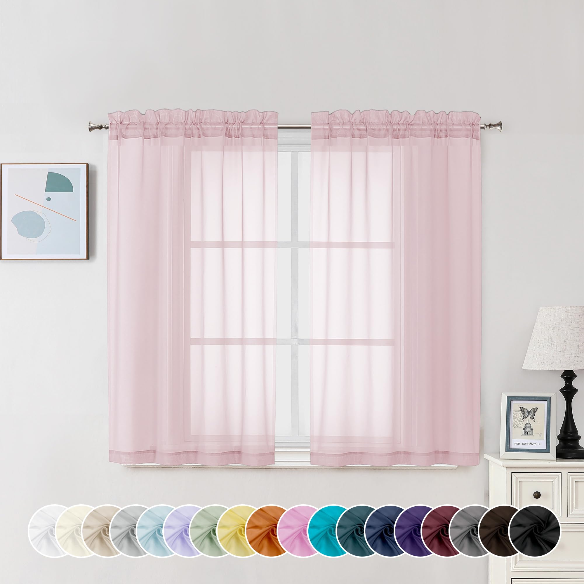 Chyhomenyc Sheer Curtains 45 Inch Long 2 Panels, Short Voile Drapes for Dinning Small Windows Bathroom Living Room Bedroom, Rod Pocket, 42Wx45L Inches