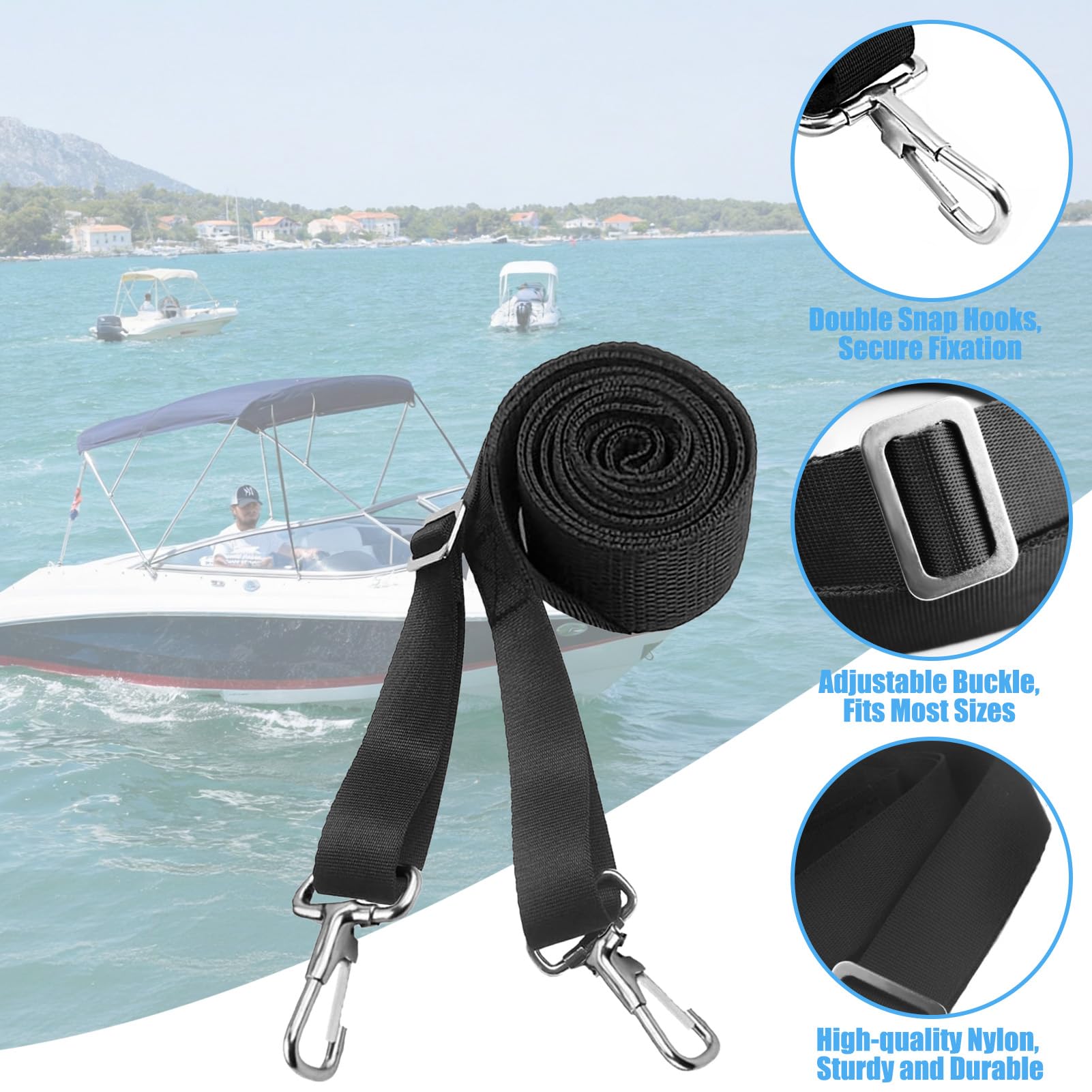 KATELUO 2 cinghie per tende da sole per barca, cinghie regolabili Bimini Top, cinghie superiori per barca, fascia antivento, per tenda, tenda da sole, cinghia di tensione per barca, canoa, kayak