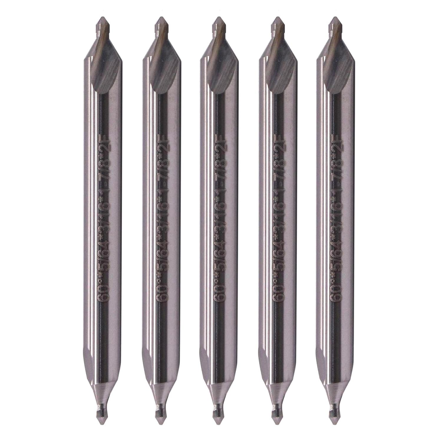 BestParts High Performance 5Pcs #2 60 Degree Solid Carbide Center Drills - Double End, 5/64" Pilot Diameter, 3/16" Shank Diameter, 1-7/8" Overall Length