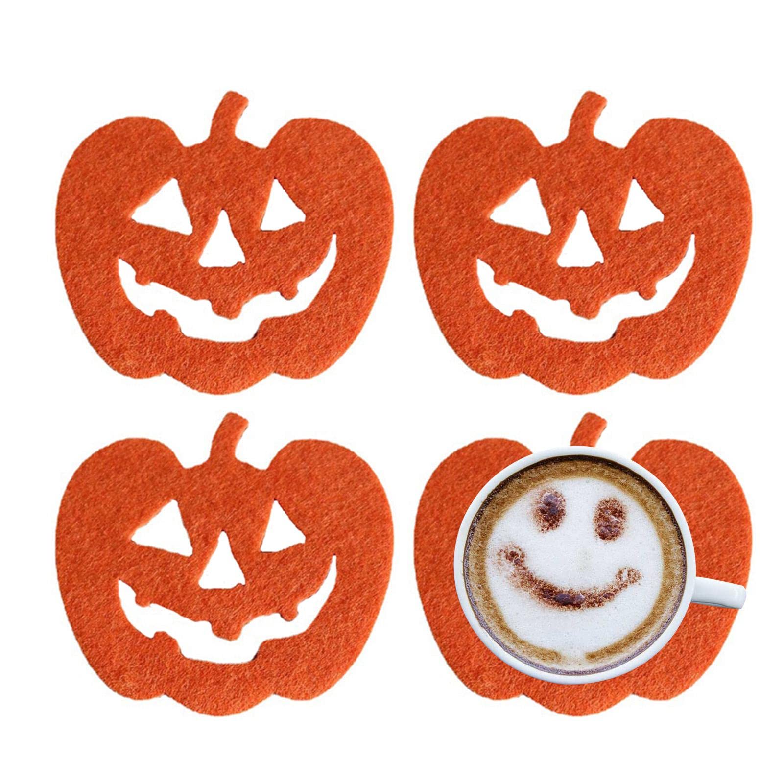 Halloween Pumpkin Cup Pad | 4-pcs Halloween Coaster Cup Pad Drinks Mat - Halloween Theme Party Supplies Pumpkin Patterns Table Decorations for Glass, Mug, Cup Xiaoyezi