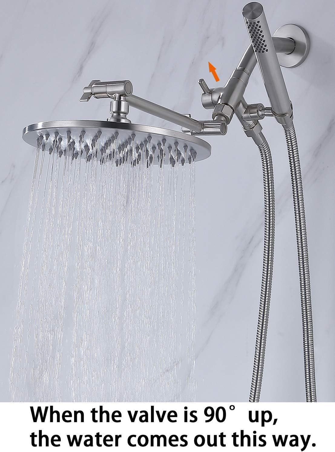 G-Promise All Metal Dual Shower Head Combo, 8 Inch Rainfall Shower Head, Handheld Spray Wand, Smooth 3-Way Diverter, with Adjustable Extension Arm, 71 Inches Long Hose (Brushed Nickel)