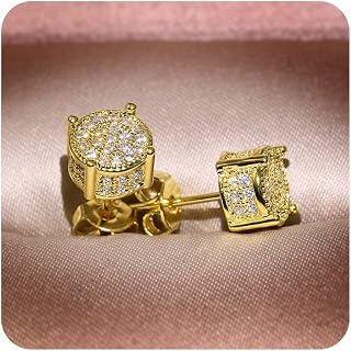 Women Synthetic Diamond Earrings, 18K White Gold Plated Round Square Cubic Zirconia Hypoallergenic Studs Earrings