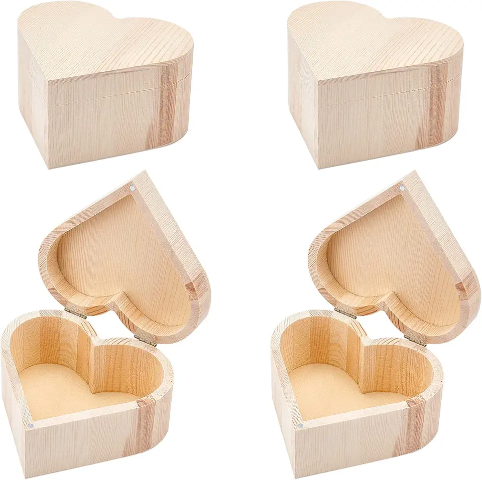 Unfinished Heart-Shaped Pine Boxes — 4-Pack