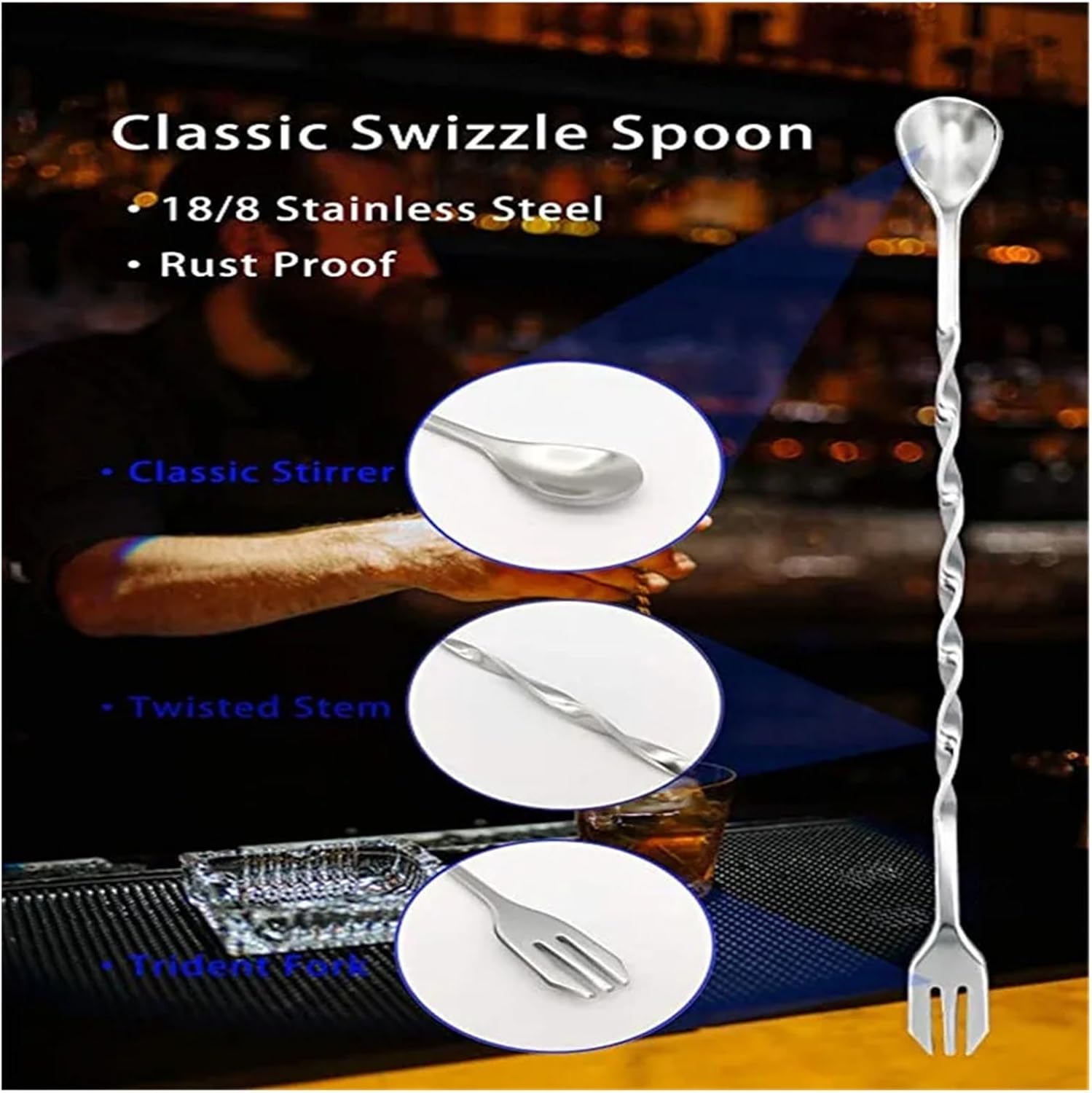8 Inch Stainless Steel Cocktail Muddler and Mixing Spoon, Home Bar Bartender Tool Barware Set(D)