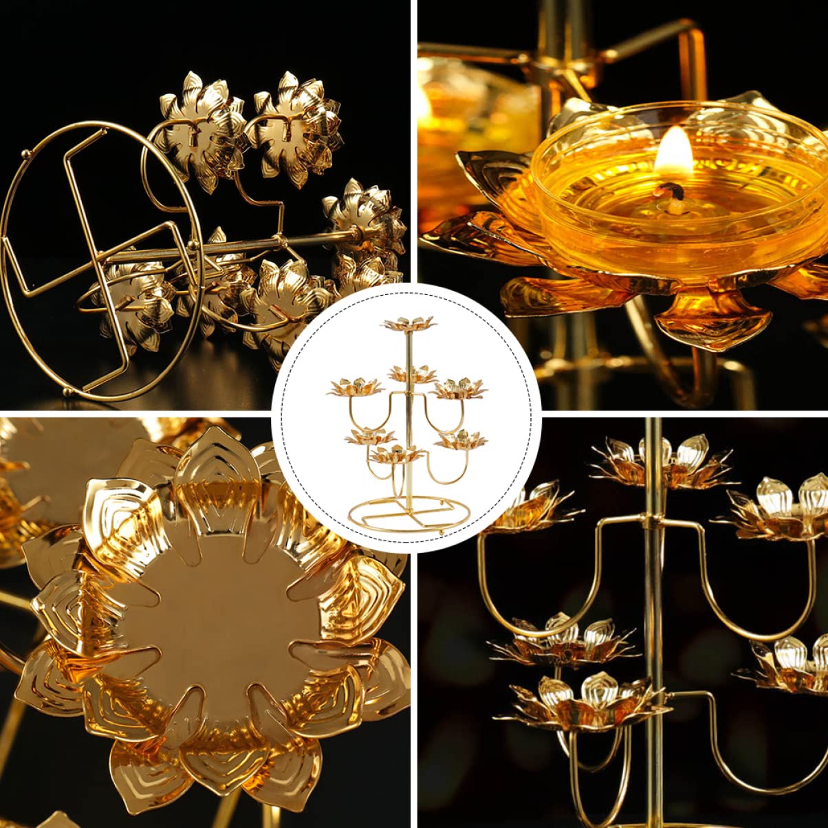 COHEALI Birthday Light Cup Ghee Lamp Lotus 2 Ghee Lamp Candle Holder Lotus Ghee Lamp Holder Lotus Candle Holders Butter Lamp Holder Lotus Candle Stand, Golden, 15X24.5CM (750FVANDCF9ZO02CL03Z)