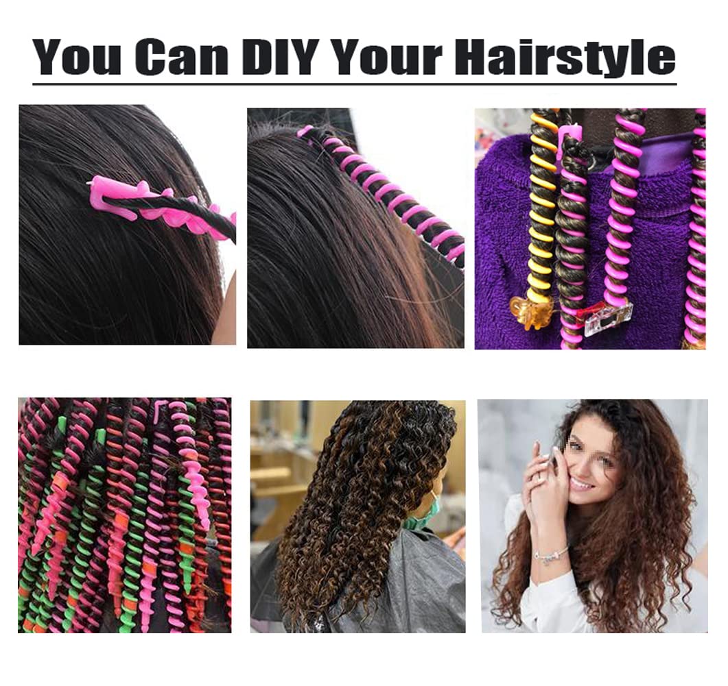 Varilla de plástico en espiral para cabello medio/largo, rodillos de peluquería y peluquería, 18 piezas, 7.3 pulgadas 7