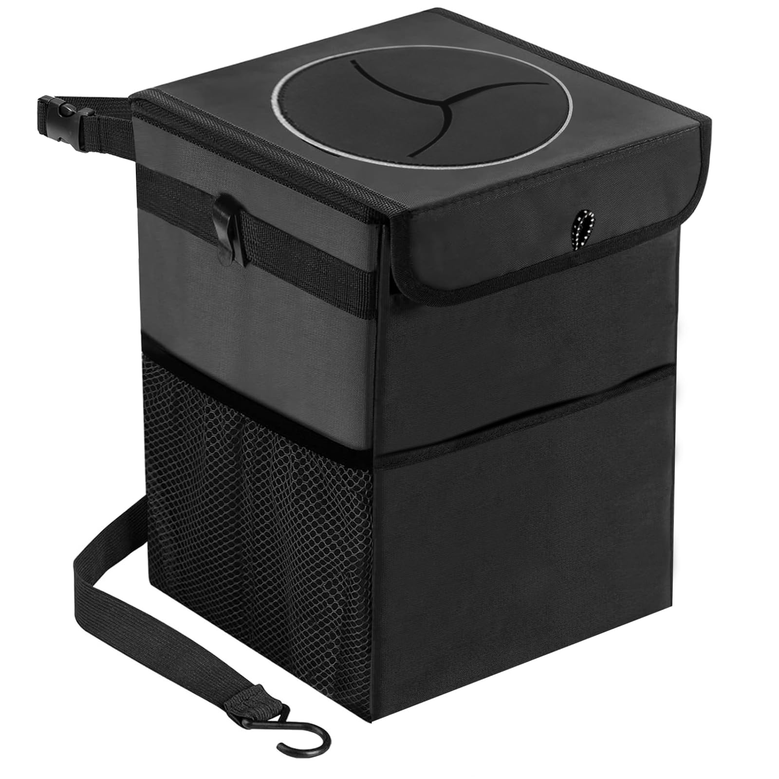 Car Trash Can with Lid and Storage Pockets, Waterproof Garbage Can, Collapsible and Portable Car Garbage Bin, Leak-Proof Car Organizer, Multipurpose Trash Bin for Car, 3 Gallons, Black (3 Gallons)