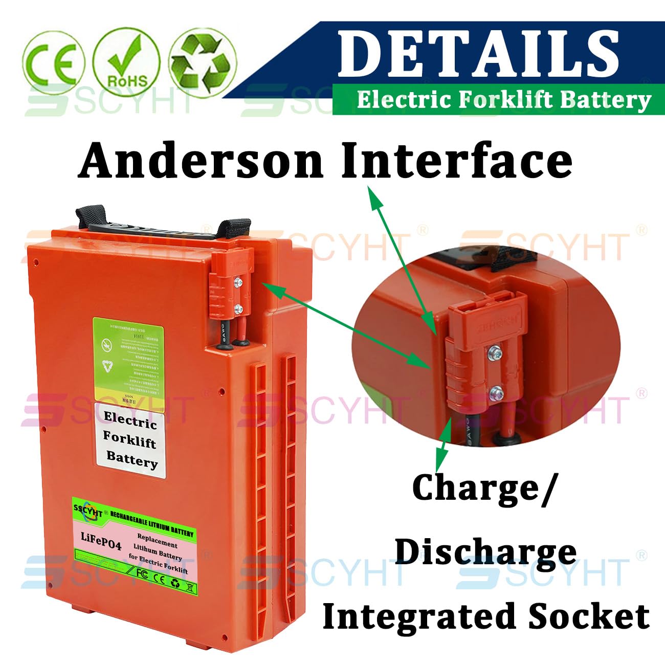 Batteria transpallet elettrico 24V 48V Batteria al litio per transpallet elettrico CBD20YLi Batterie ricaricabili per sollevatore telescopico con maniglia,48v20ah with charger