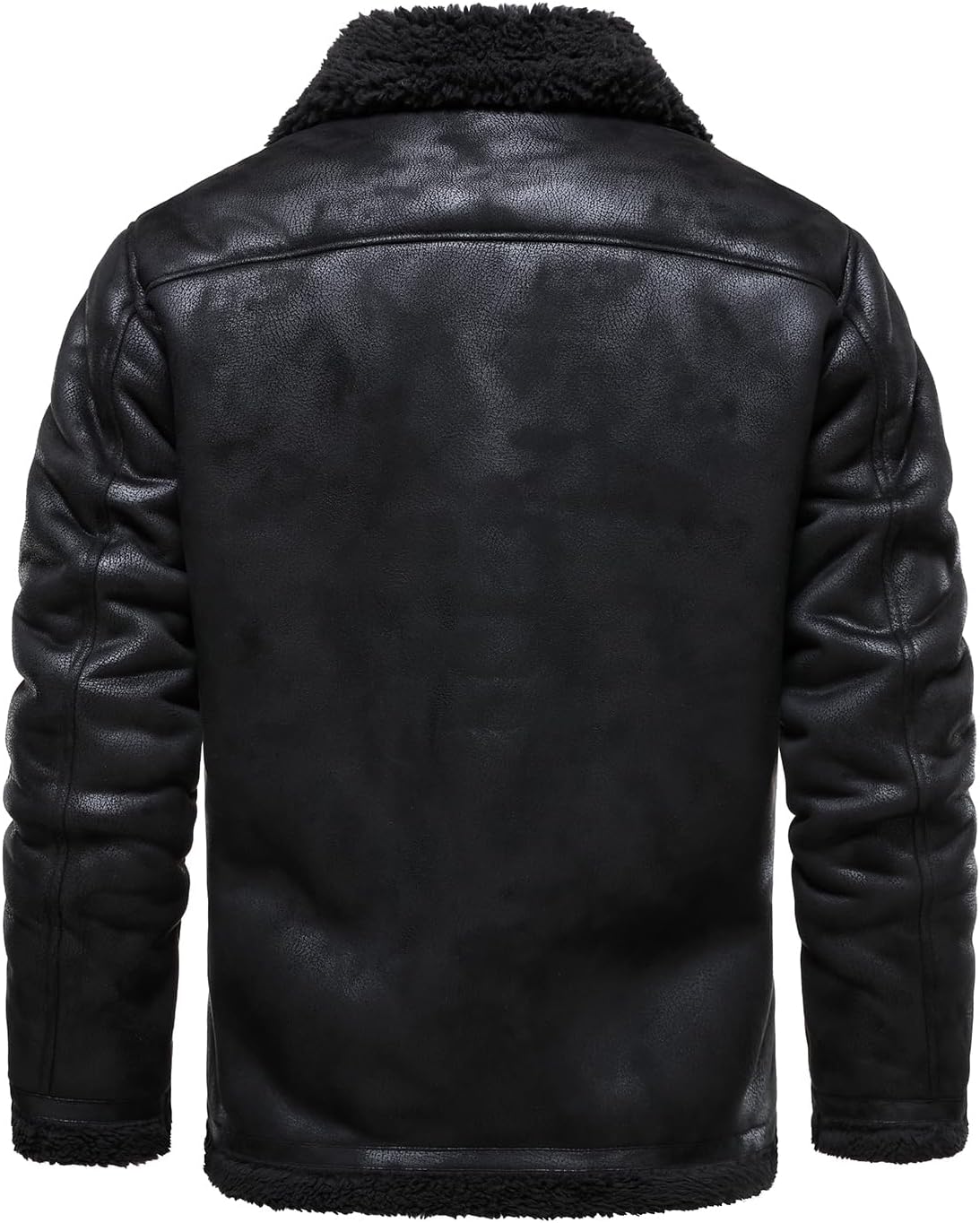 HOOD CREW Men’s Vintage Distressed Jacket Winter Warm Faux Shearling Leather Bomber Jackets Motorcycle Biker Coats - Image 5