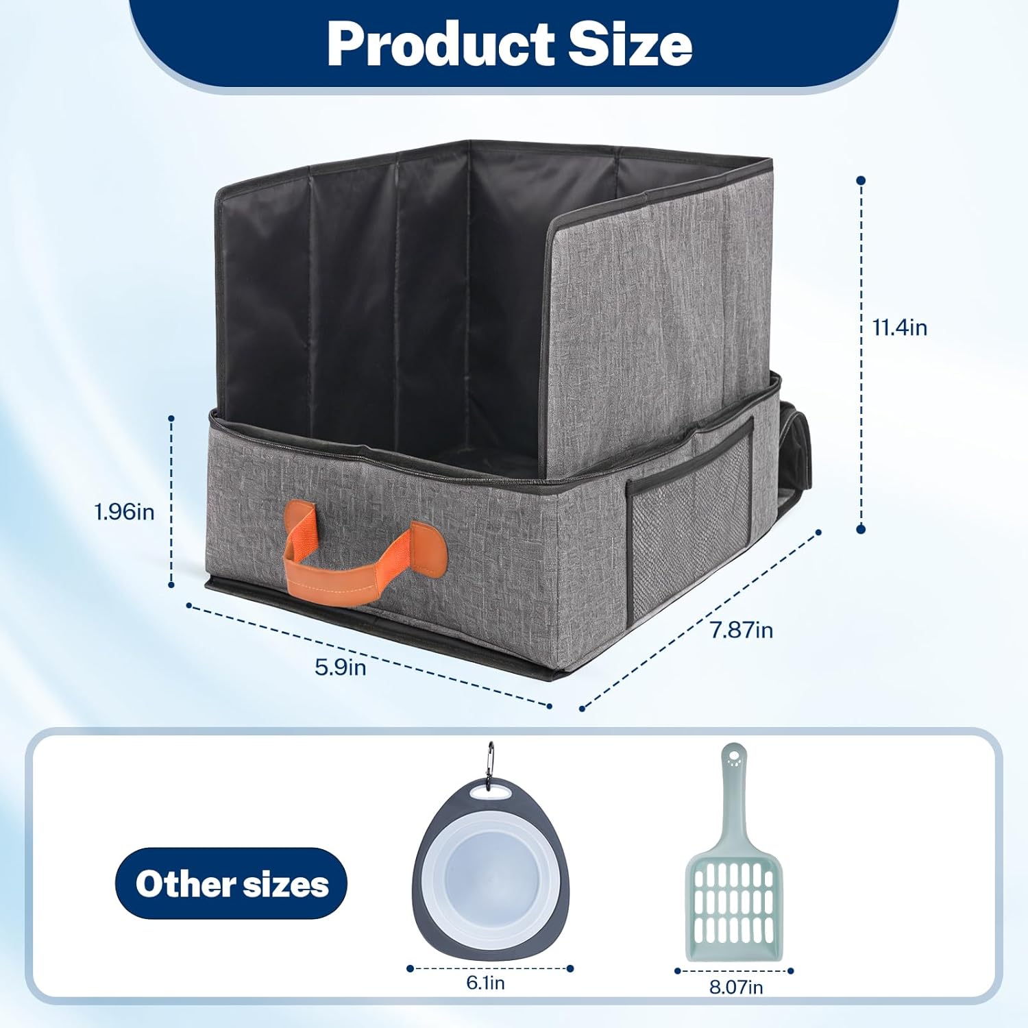 Portable Travel Cat Litter Box, Foldable Cat Litter Box with Zipped Lid, Easy to Carry Clean, for Car Camping, Hotel, Plane, Indoor, Outdoor (Gray 1set)