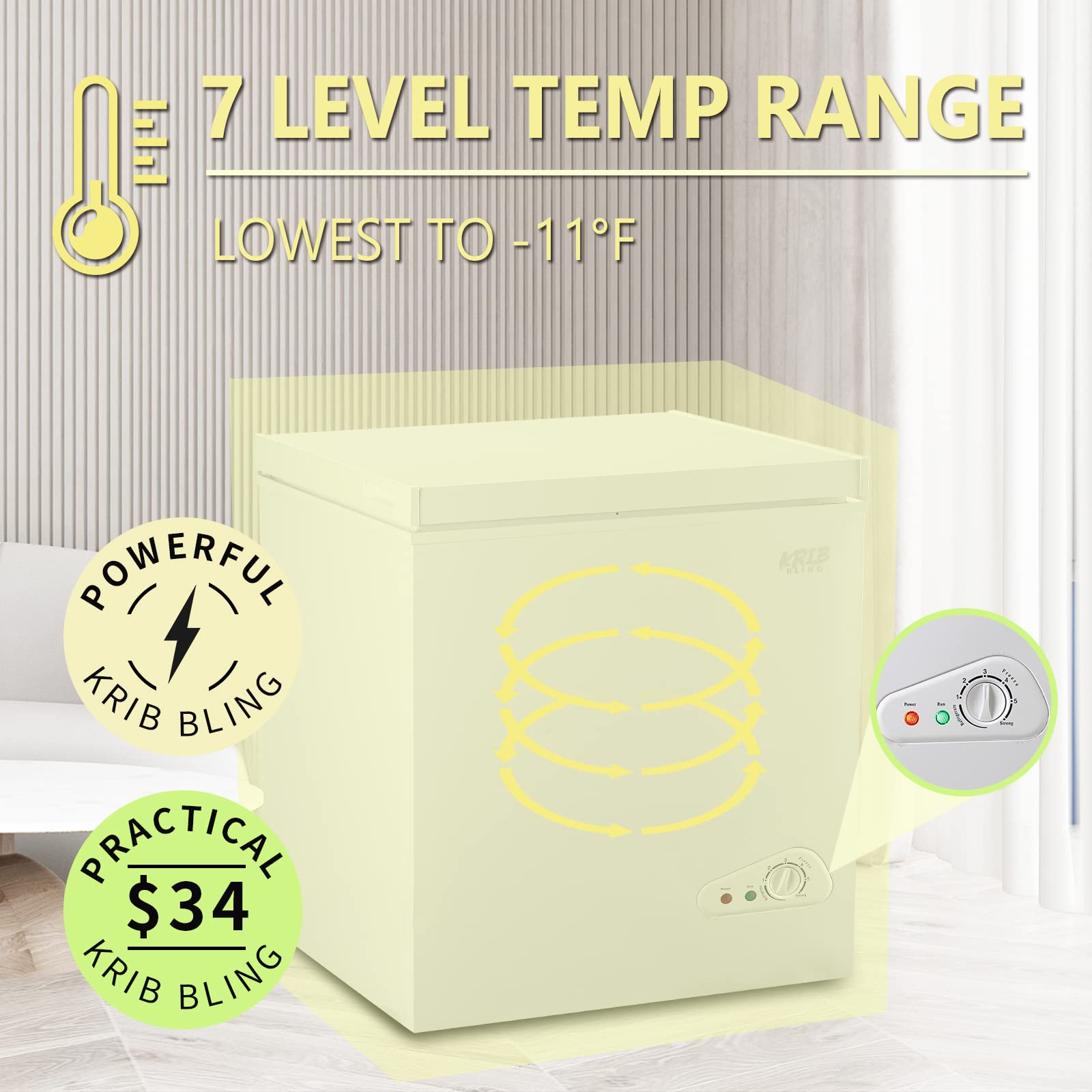 5.0 Cu.Ft Compact Chest Freezer With Removable Basket, Krib Bling Top Door Open Freestanding Deep Freezer With 7 Gears Temperature Adjustment, Ideal For Home, Kitchen & Office, White on Fridge.com - View 2