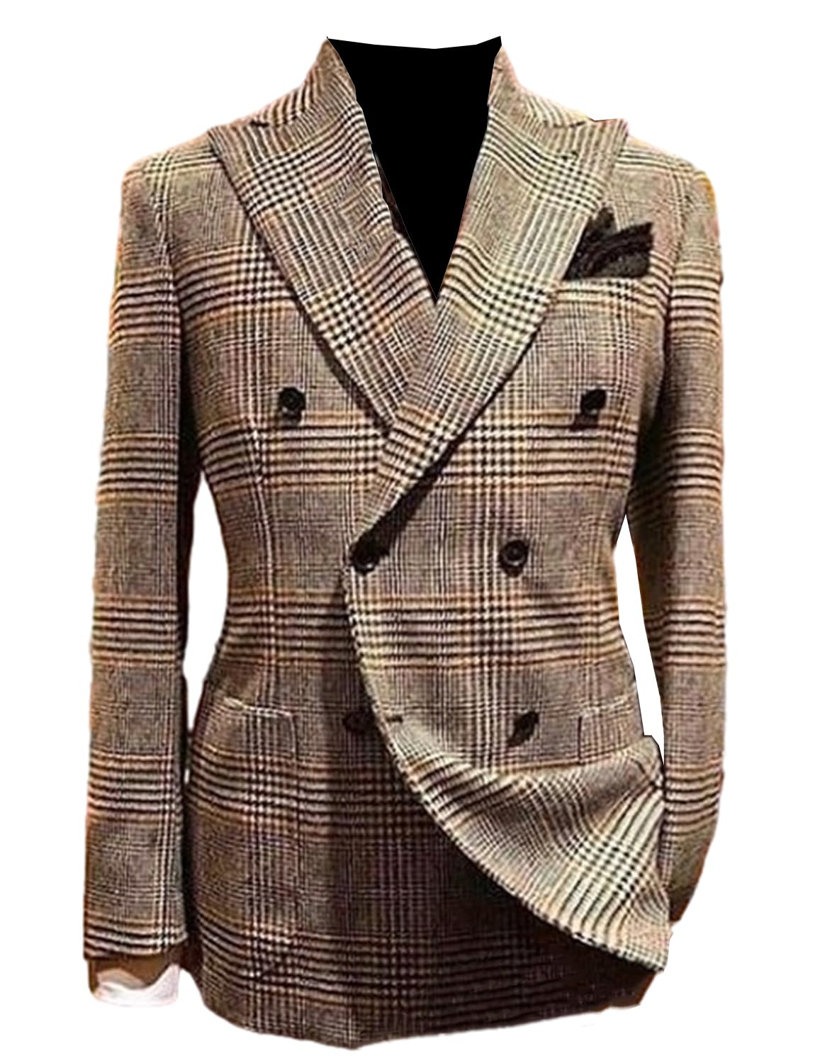 Uomo Giacca da Abito Pied-de-Poule Blazer Doppio Petto Matrimonio Formale Natale Tuxedos Cappotto