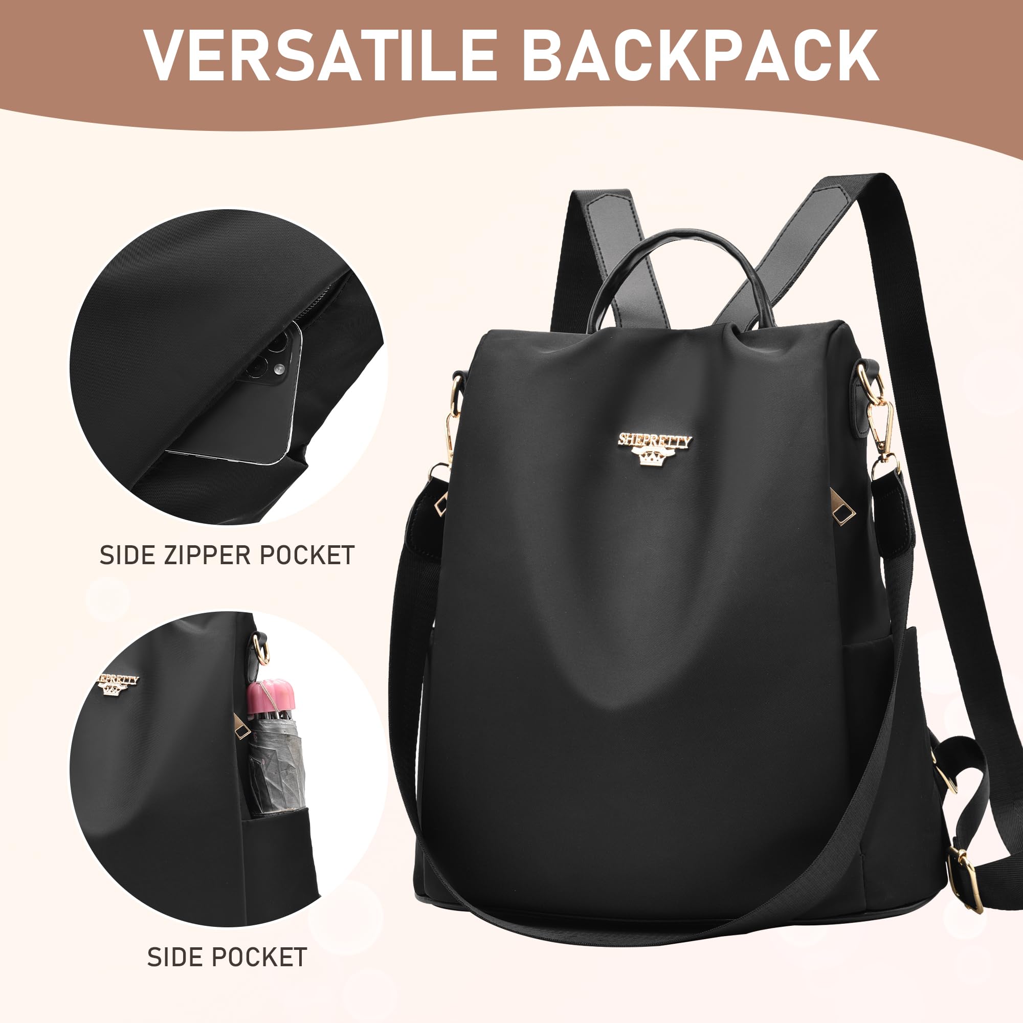 shepretty Sac à dos antivol imperméable pour femme