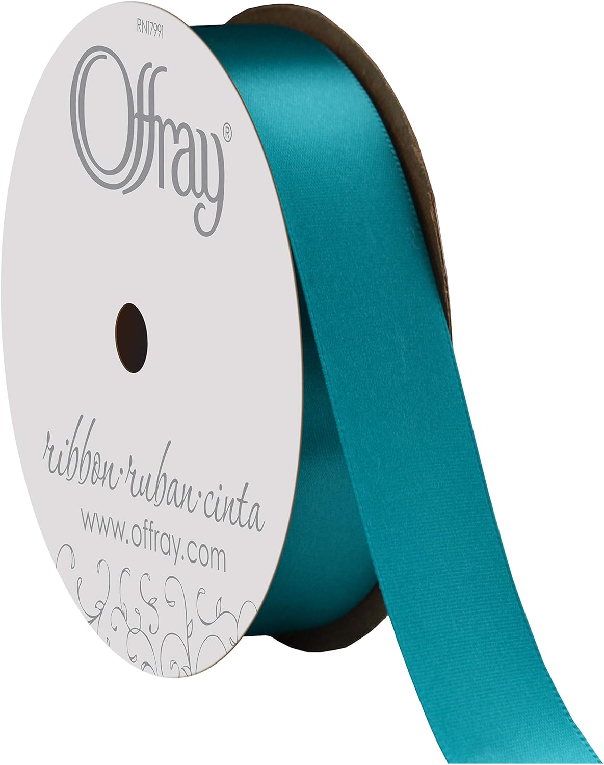 Offray Berwick 7/8" Single Face Satin Ribbon, Tornado Blue, 20 Yds