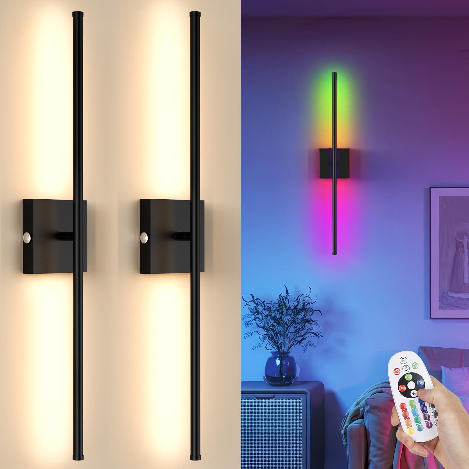 Photo 1 of ***FACTORY SEALED***caupel RGB Battery Operated Wall Sconces Set of Two, 12000mAh Rechargeable Wall Sconces, Wireless Wall Lights for Bedroom, Living Room, Hallway