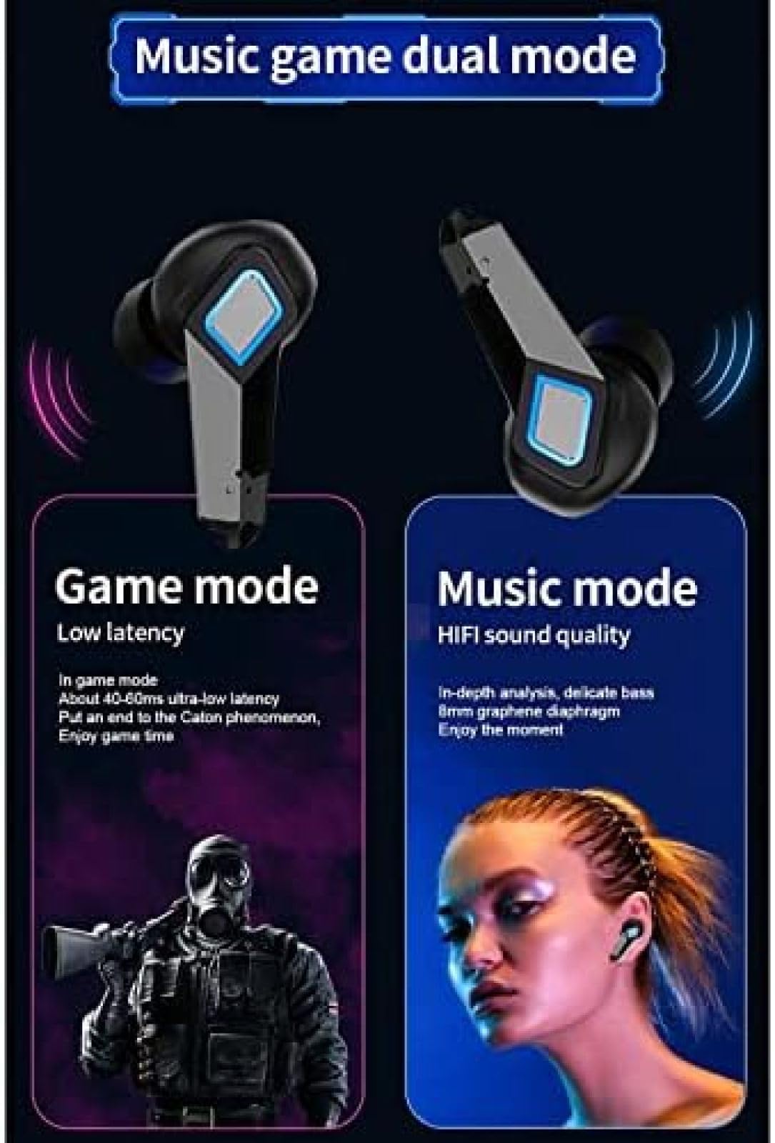 Słuchawki Bluetooth Bezprzewodowe Słuchawki Douszne Dźwięk Stereo Słuchawki Do Gier Douszny Zestaw Słuchawkowy Z Mikrofonem I Etui Ładującym Do Telewizora Smartfon Komputer Laptop Sport,Żółty,Sere