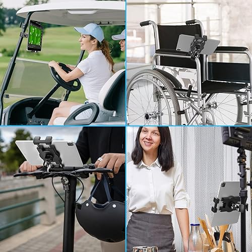 Miniatura 5 de Soporte para tablet de cochecito para bebé, soporte para teléfono, iPad, abrazadera de manillar para carrito de golf, silla de ruedas, scooter,