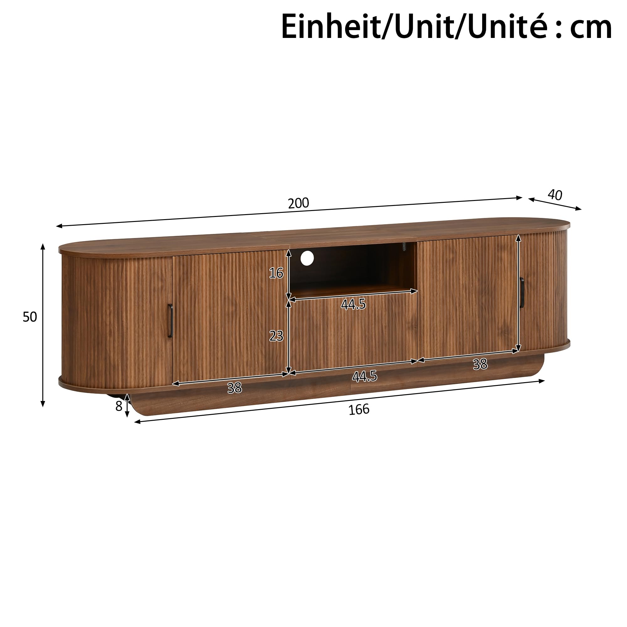 200cm Ovaler TV Schrank mit 3D-Wellenstruktur Schiebetüren