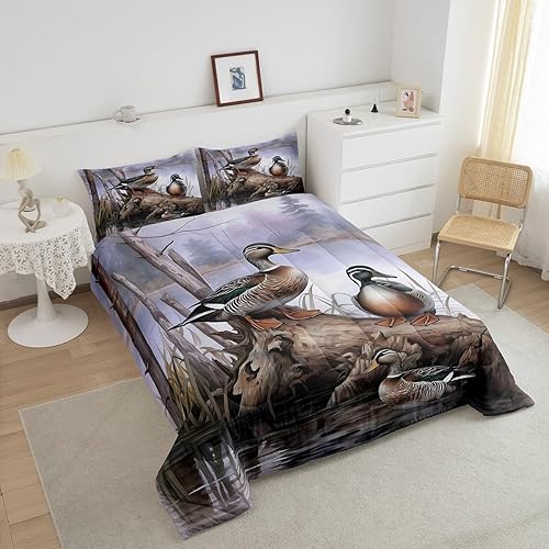 Miniatura 3 de Juego de edredón de caza de patos para niñas y niños, edredón de patos de malardo, juego de ropa de cama de caza y pesca, juego de edredón de cabaña
