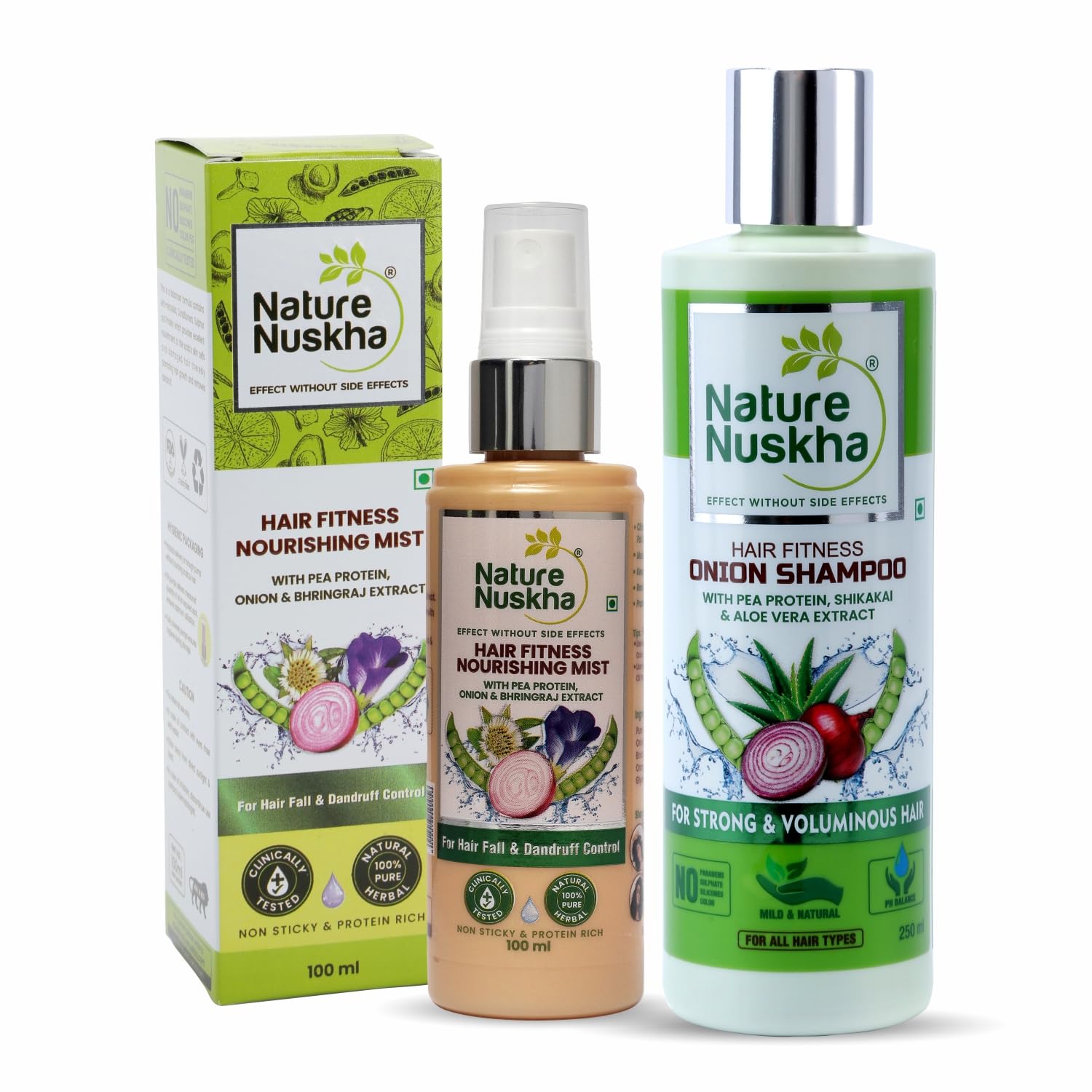 Nature Nuskha Onion Hair Care Kit-Onion Mist 100ml+Onion Shampoo 250ml- Rich In Natural Protein, Sulphur & Amino Acid- Controls Hair Fall, Dandruff- Strengthens Hair Root- No Harmful Chemical- Unisex