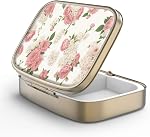 Pill Case Pill Box with Mirror Retro Small Pill Case for Purse or Pocket Bronze Pill Box or Vitamins, Fish Oil, Supplements, Pill Containe Travel Gifts(2PCS)
