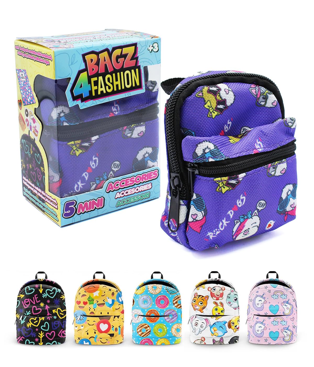 Joy Toy 37962 Bagz4Fashion 9 x 5 cm Mini 5 różnych artykułów piśmienniczych wewnątrz plecaka 7 x 5 x 10 cm, kolorowy