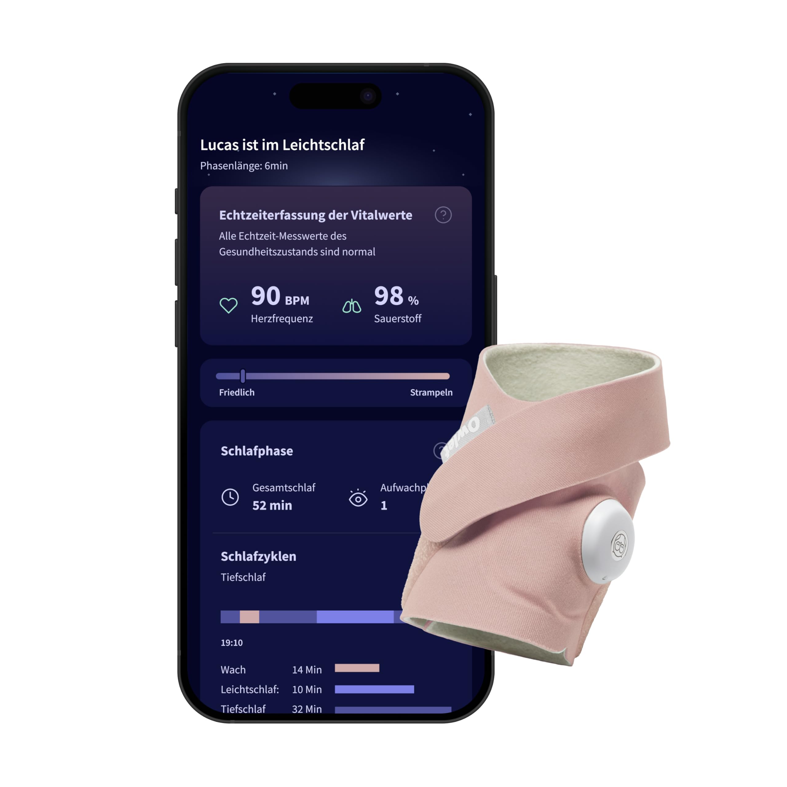 Owlet Dream Sock – Smarte Babyüberwachung mit App | Sensorbasiertes Babyphone-System mit Schlaftracking & Benachrichtigungen | 0–18 Monate| Dusty Rose