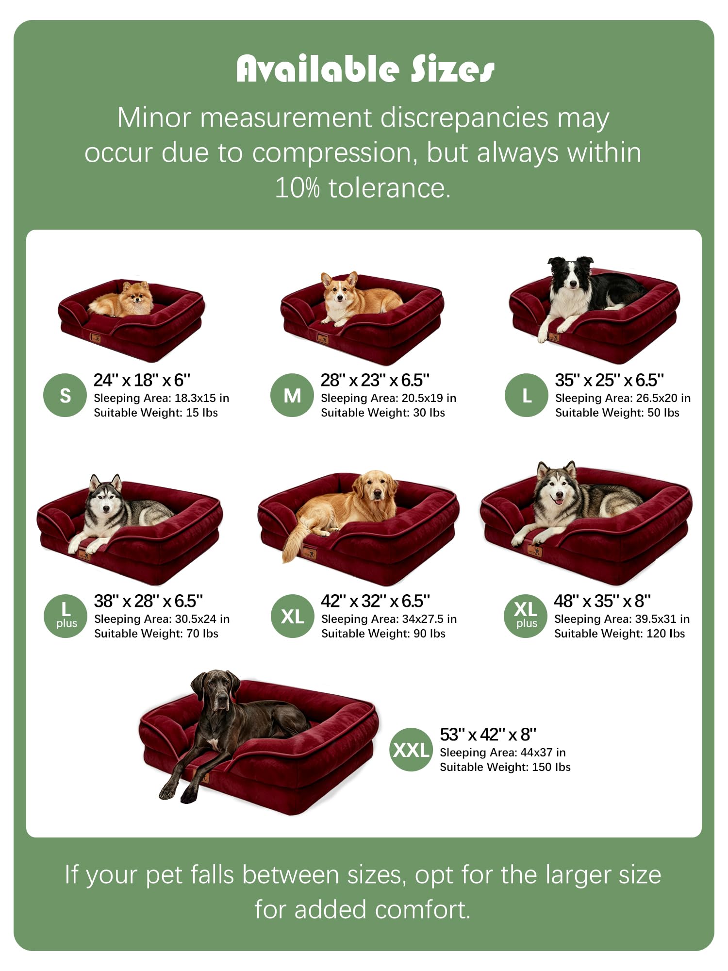 Spotted Play Orthopedic Dog Bed with Sides - Sofa Beds for Large Dogs, Supportive Foam Pet Couch Bed with Washable Removable Cover, Waterproof Lining and Non-Slip Bottom, Burgundy - L view 7