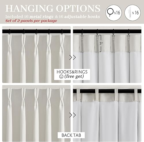 Miniatura 7 de Juego de 2 paneles de cortinas 100% opacas de lino natural grueso, plisado, con aislamiento, para dormitorio puerta corrediza de vidrio y oscurecer,