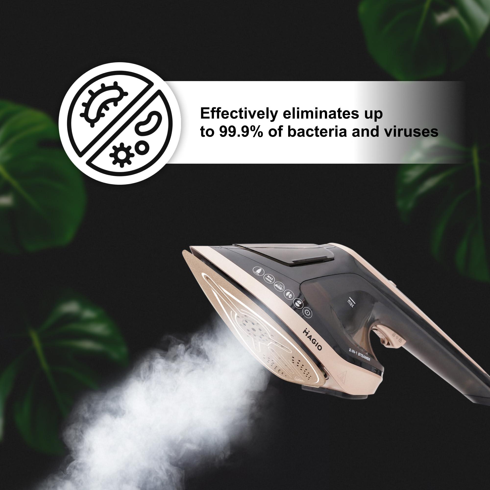 Magio Parownica i Żelazko Parowe 2w1 – 1800W, 30g/min Pary, 180°C Antybakteryjnie, Pionowe i Poziome Użycie, Ceramiczna Stopa, LED, Auto-Off, 200 ml