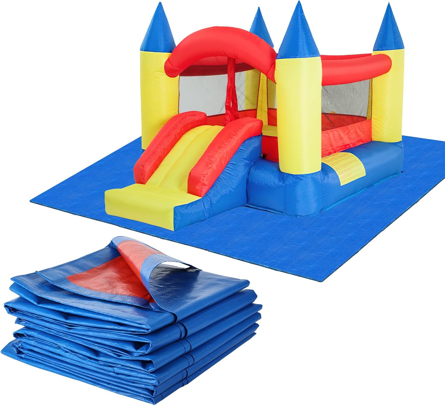 Bounce House Mat, 98.42 x 98.42 Inch Heavy-Duty Waterproof PE Inflatable Water Slide Bounce House Pad for Outdoor Bouncy Castle Under Jump House Floor Underlayment Pad