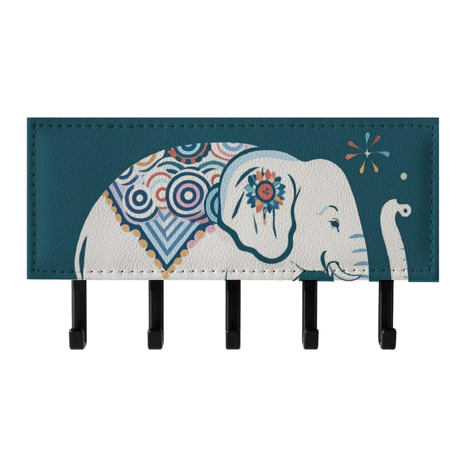 QMNLKH Elephant Pattern Wall Mounted Key Rack for Home, No Drilling Key Holder with 5 Hooks, Self Adhesive Keys Chain Organizer for Hallway, Keys Hanger Shelf for Office, Doorway Black