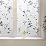 Frosted Window Privacy Film, Static Cling Decorative Glass Film, Anti UV Window Film Non-Adhesive Window Cling, Peony Flower, 23.6 x 78.7 inches