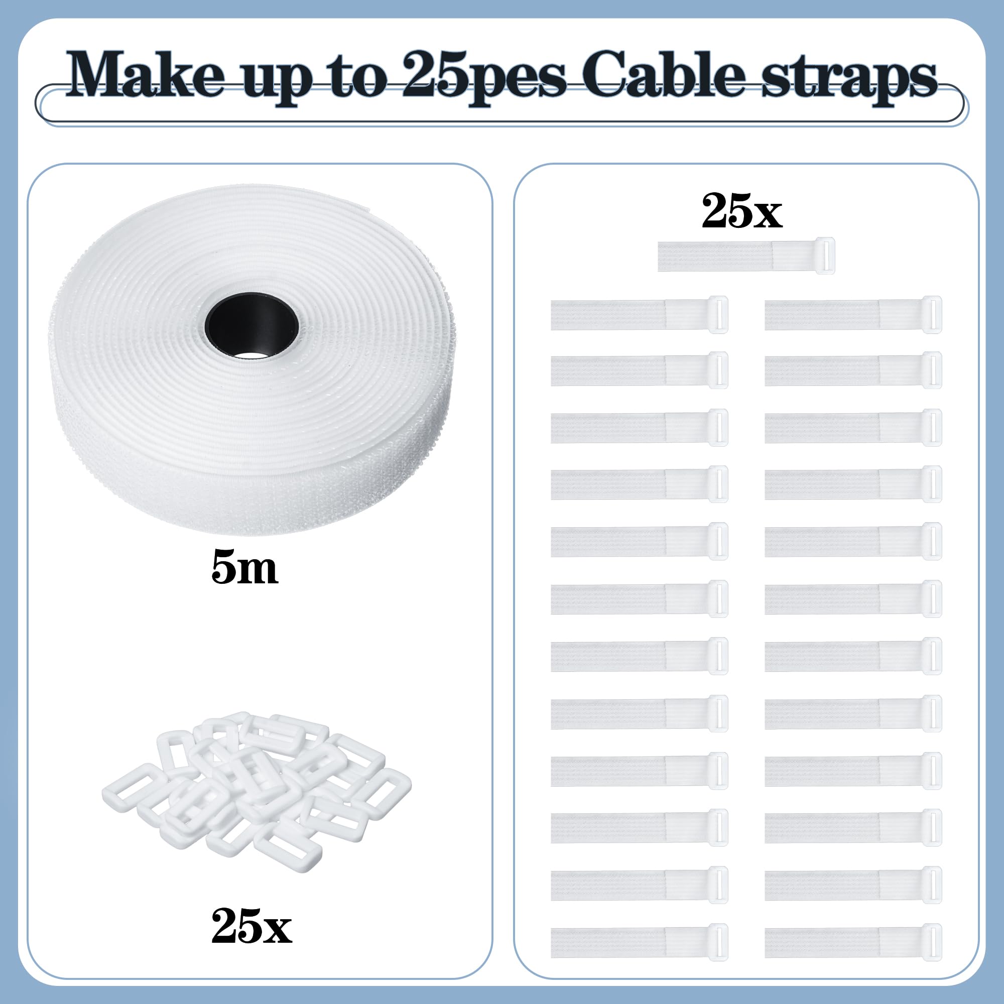 Vatiyszk 5m Adjustable Cable Straps with 25 Buckles, Reusable Fastening Cable Ties, Free Cut Length - Image 3