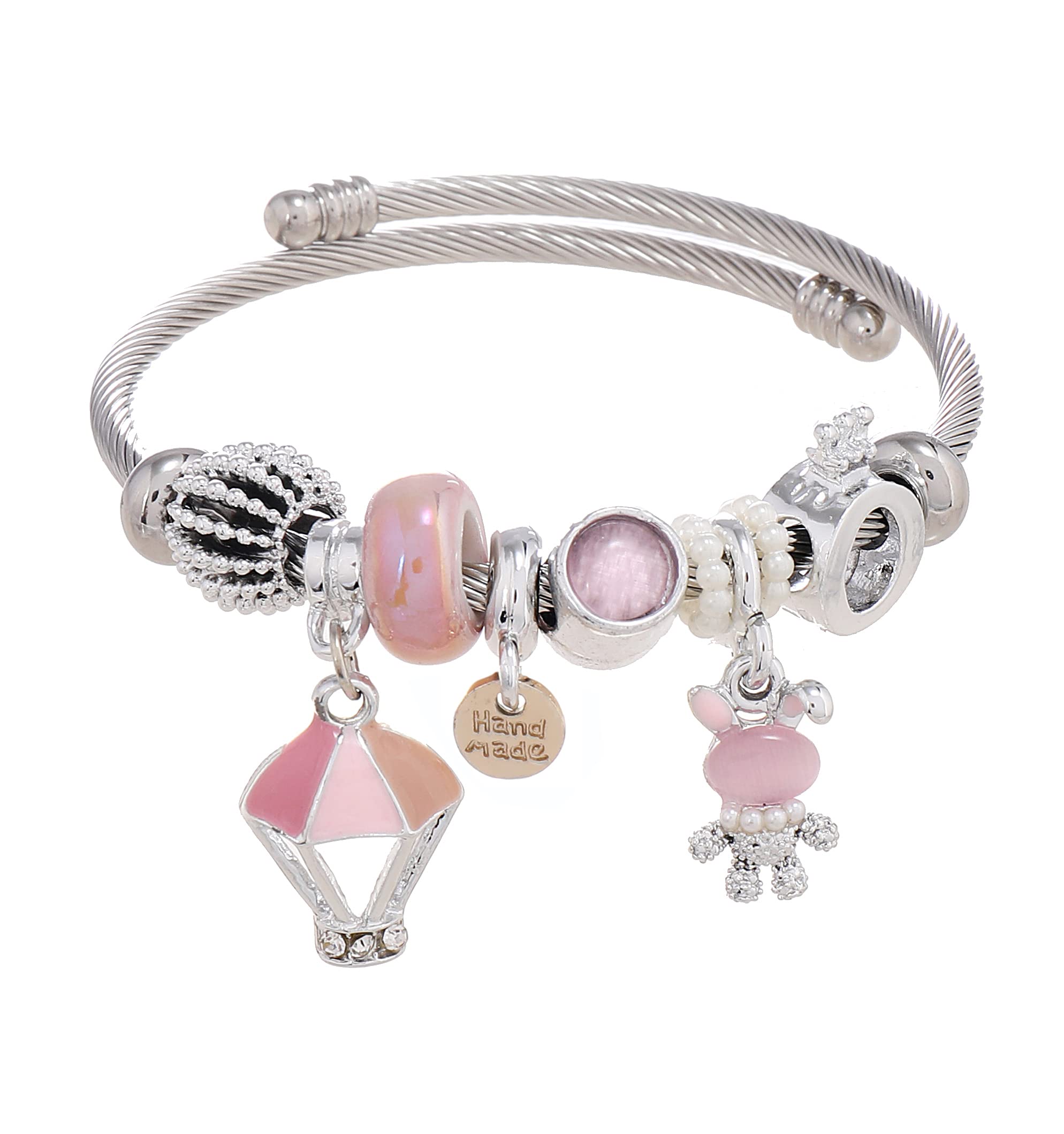 DS Charm Bracelets for girls,exquisite cute cartoon friendship bracelets Silver Stainless Steel Bangle with birthday Gift box, Adjustable girls