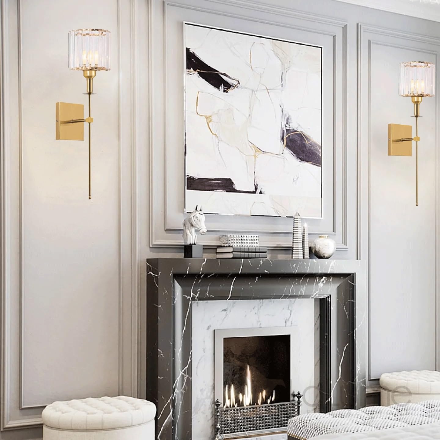 Extra Long Wall Sconces Lighting Battery Operated Set of Two,Non Hardwired Rechargeable Wall Lights with Remote,Modern Gold Crystal Wall Lamp Fixture Indoor Decor for Bedroom Bathroom Living Room