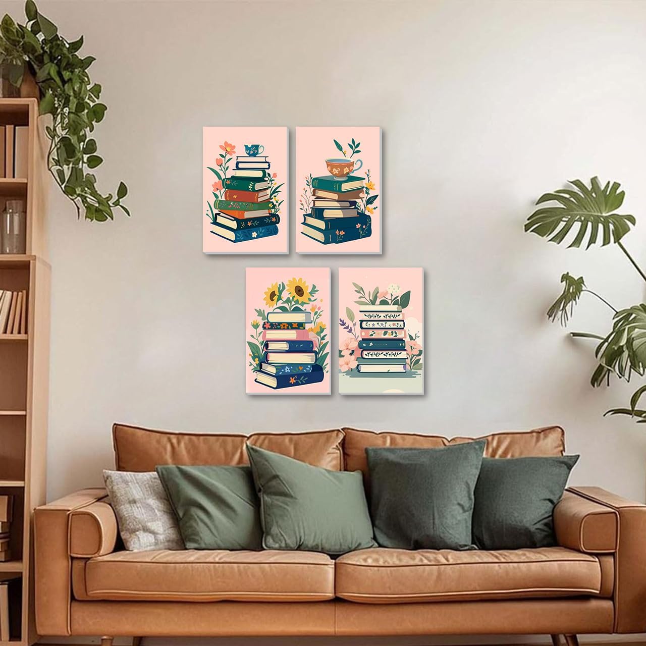 ICYANART 4 Pack Book Paint by Numbers Kit for Adults with Frame, Easy Paint by Number for Adults Flowers, DIY Acrylic Oil Painting by Number for Beginners, for Gift Home Wall Decor 8x12 in/20x30cm