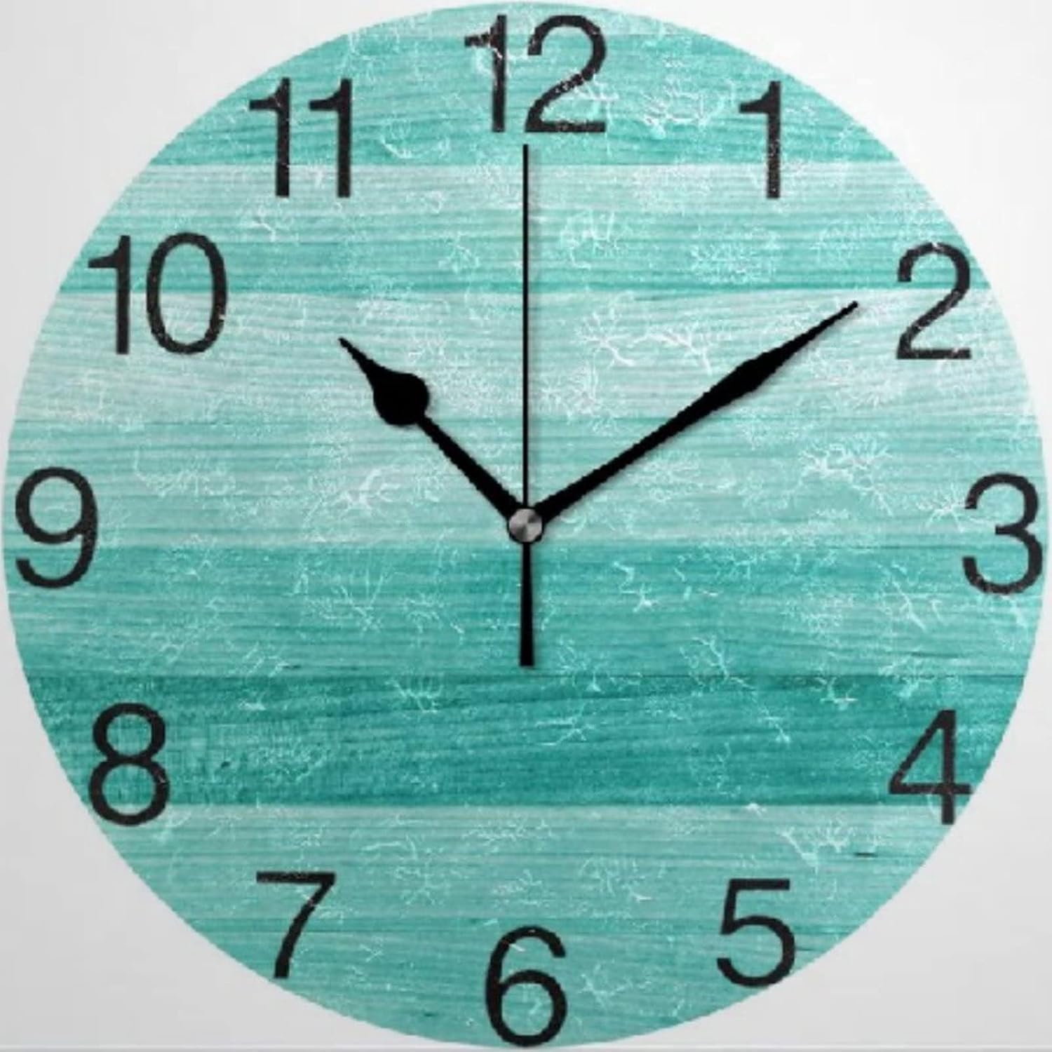 Teal Turquoise Green Wall Clock Oil Painting Clock Silent Non-Ticking Clock 12 Inch Battery Operated Wooden Home Decor for Kitchen Living Room Bathroom Office Gift Idea