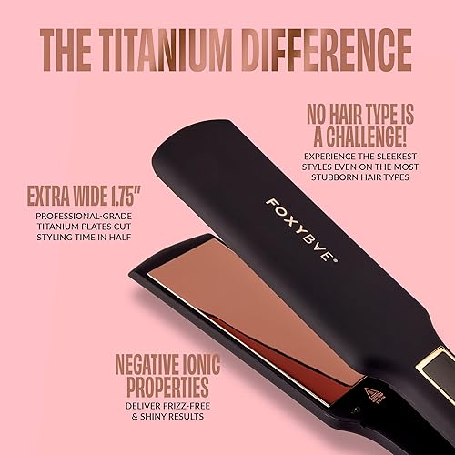 Miniatura 2 de FoxyBae Plancha de pelo de plancha plana  Sleek & Slay Plancha de cerámica de 1.75 pulgadas de ancho  Plancha de pelo profesional portátil de doble