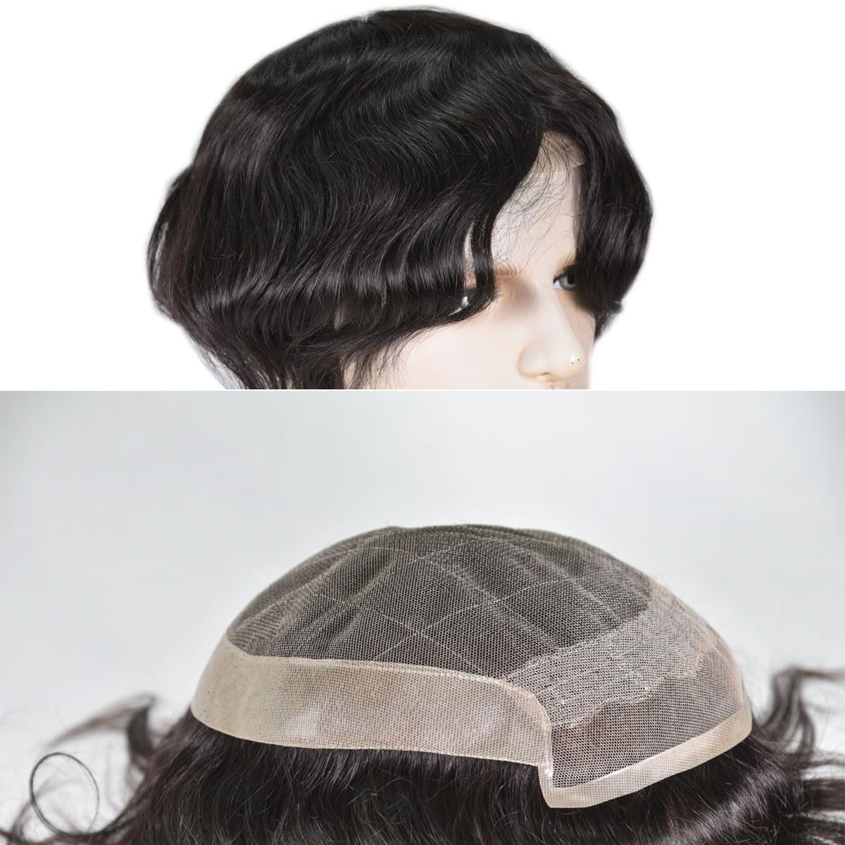 Teraman Men's Toupee 9"×7" European Virgin Human Hair Toupee for Men OCT Lace+PU Thin Skin Hairpieces Hair Replacement System Monofilament Net Base