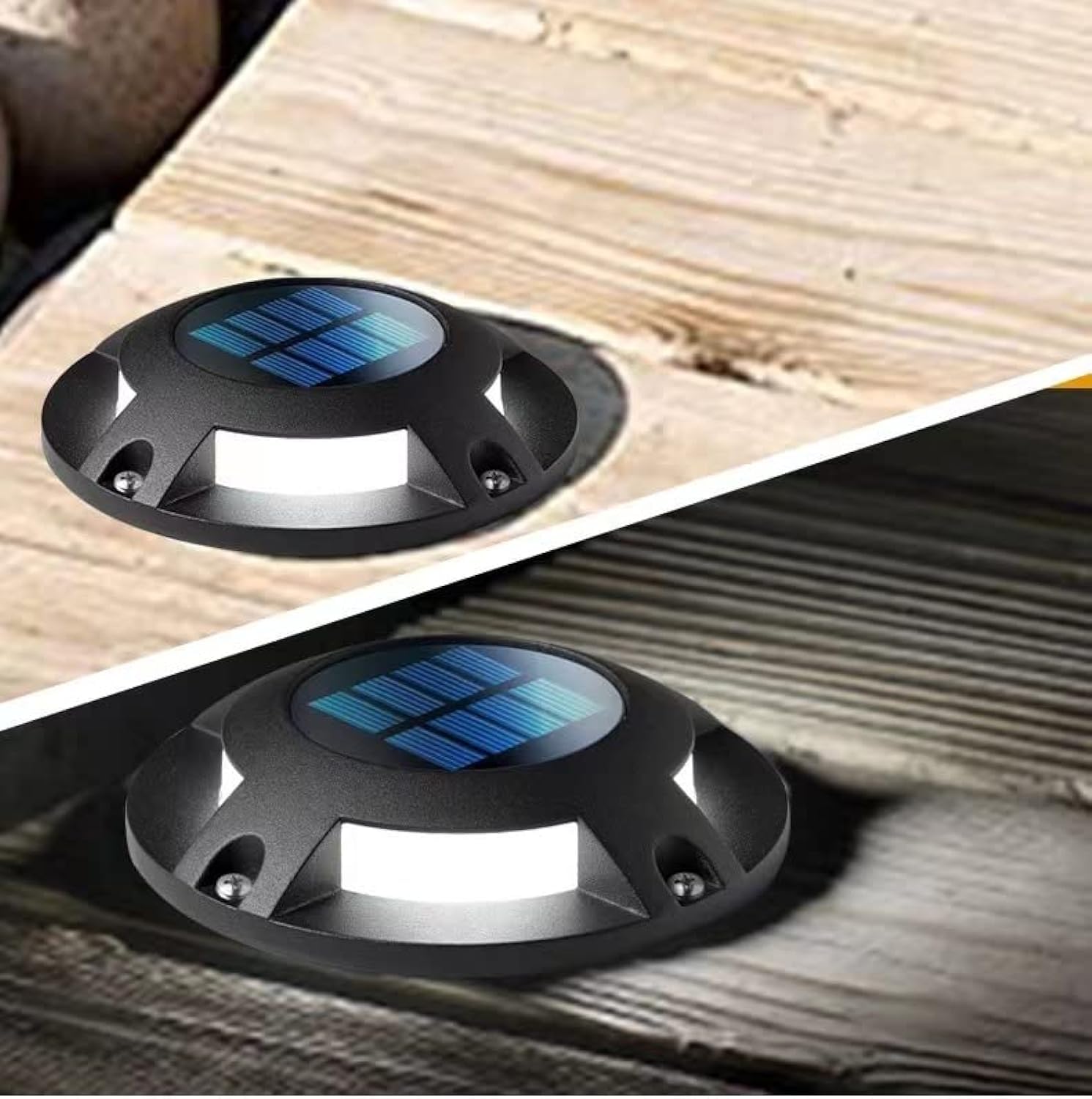 Blue CoralSolar Deck Lights 2/4-Pack Driveway Road Markers LED Light Solar Powered Outdoor Waterproof For Step Sidewalk Stair Boat Deck Garden Decor (2-Pack Warm)