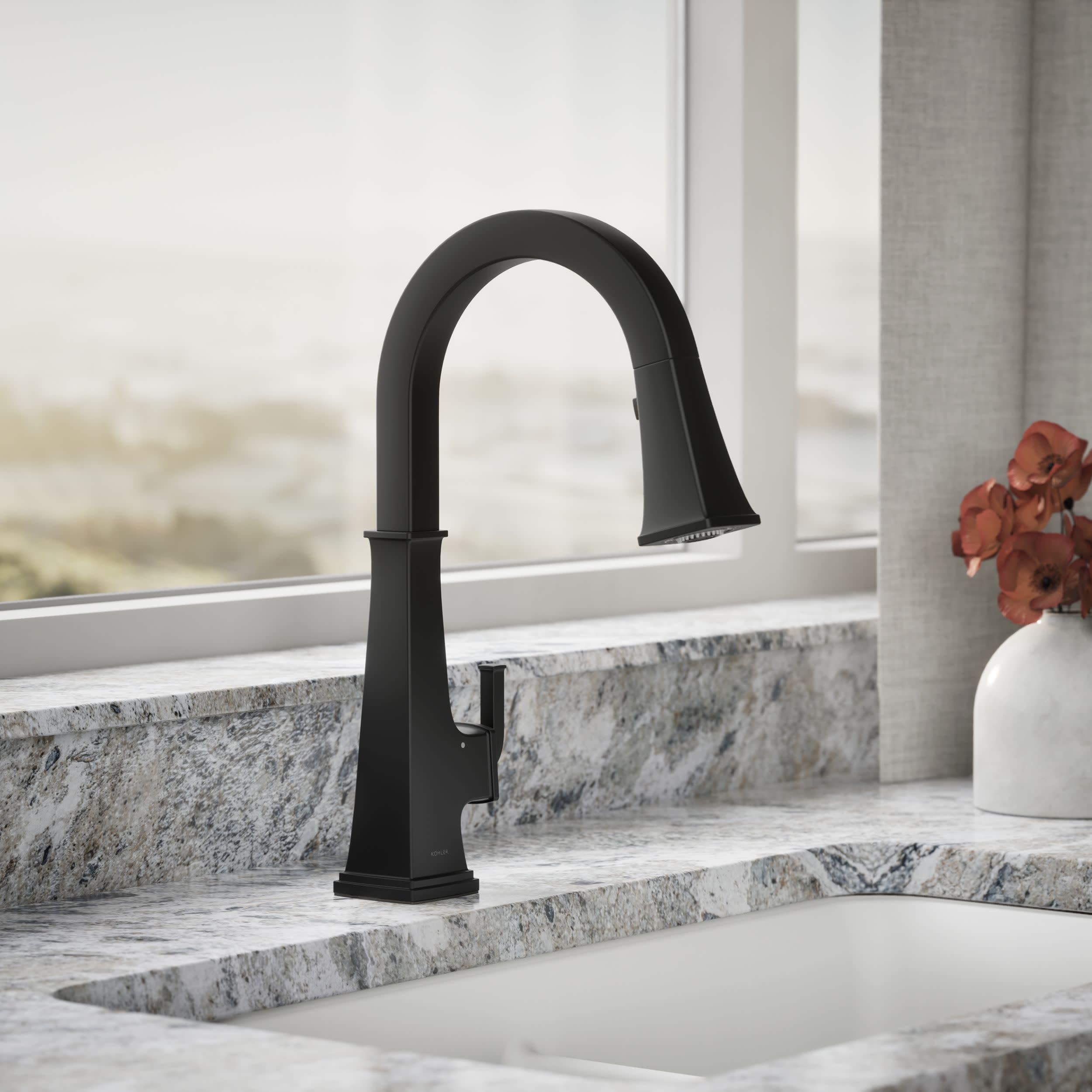 Kohler 23832-BL Riff Grifo para Fregadero de Cocina con Agua, Color Negro Mate