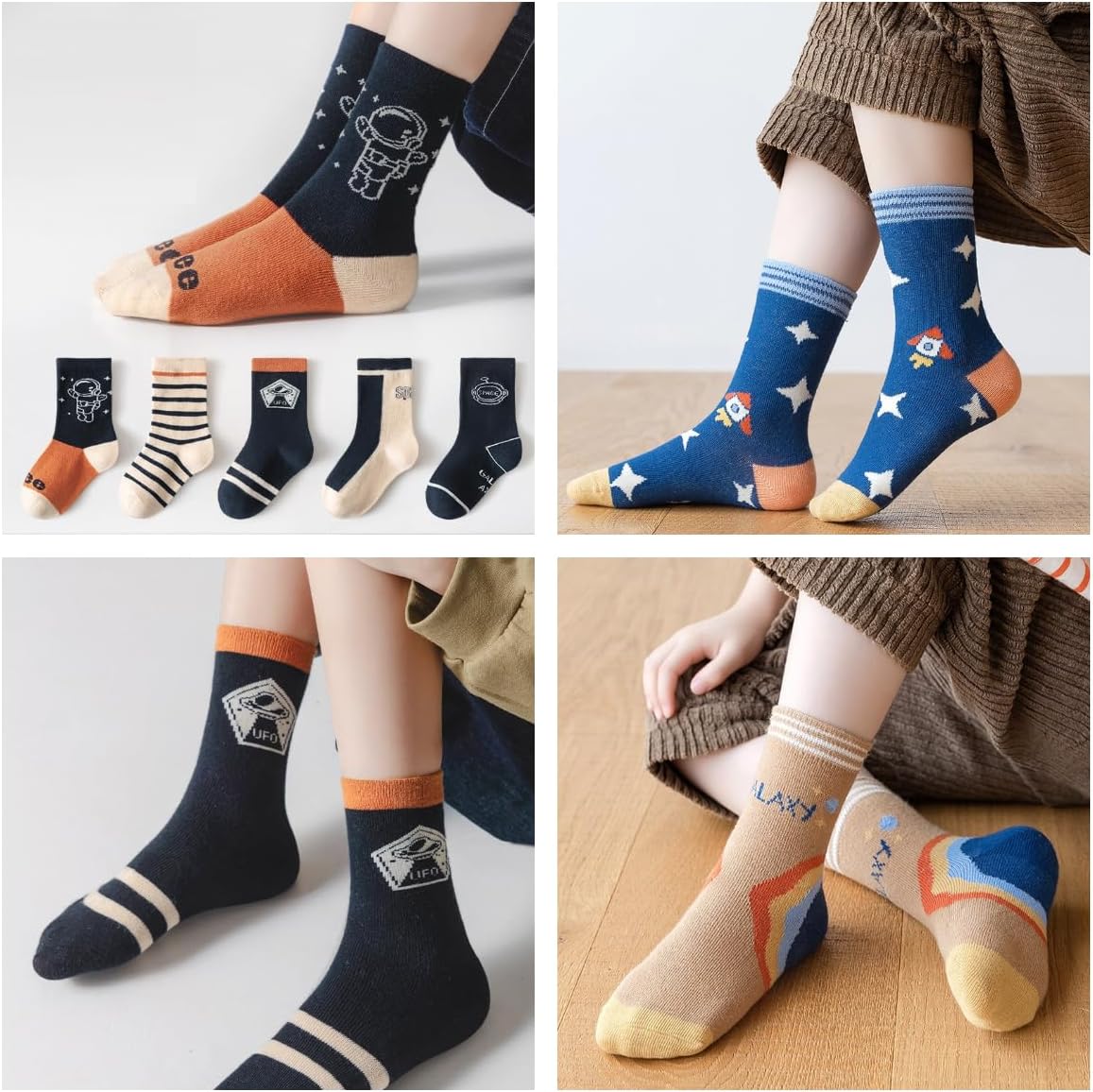 Padgene 10 Pairs Kids Boys Fun Novelty Socks Toddler None Slip Cotton Crew Dress Socks Cartoon Dinosaur Car Shark Stripes - Image 2