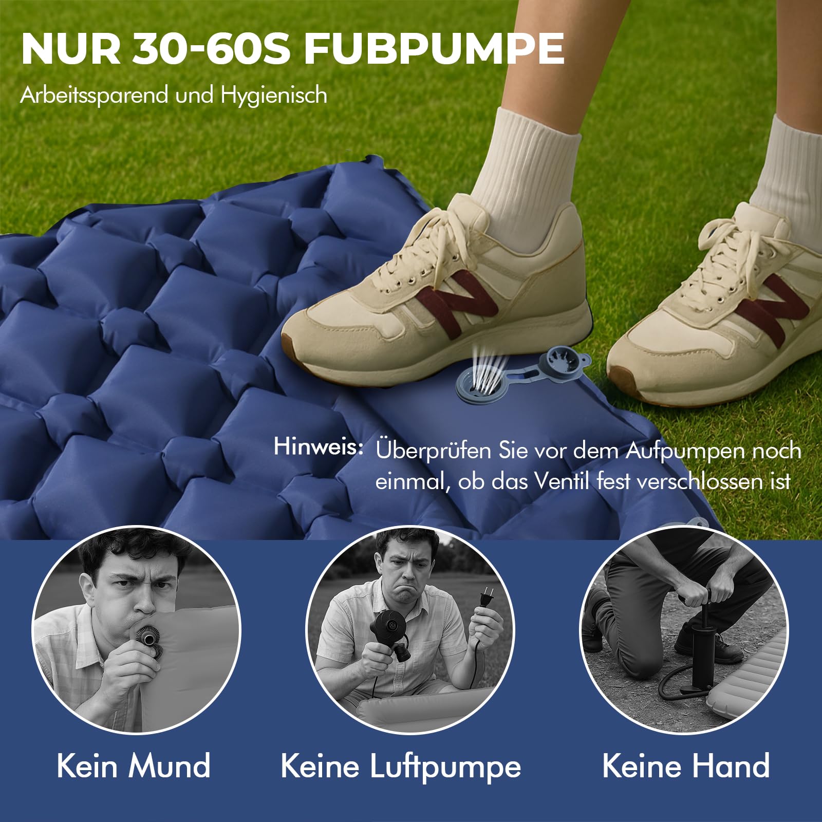 LENDOO Ultraleichte Aufblasbare Isomatte, 195cm*60cm Isomatte Selbstaufblasend Mit Aufblasbarem Kissen Isomatte Camping Outdoor Wasserdicht mit Fußpumpe luftzellenmatte aufblasbar für Outdoor