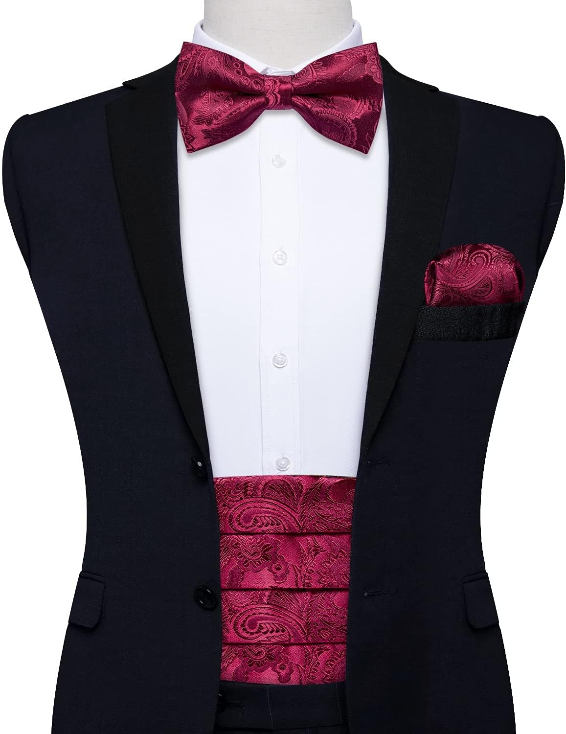 HBJWOV Silk Wedding Men's Cummerbunds Bow Tie Brooch Set Tuxedo Formal Wide Belt Ceremonial Elastic Waistband